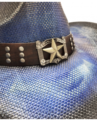 Straw Western Hat Star Blue