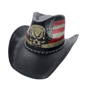 Straw Western Skull US Flag