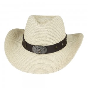 Straw Western Hat - Longhorn with Brown Hatband