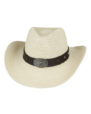 Straw Western Hat - Longhorn with Brown Hatband