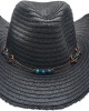 Straw Western Hat with Turquoise Beads - Black
