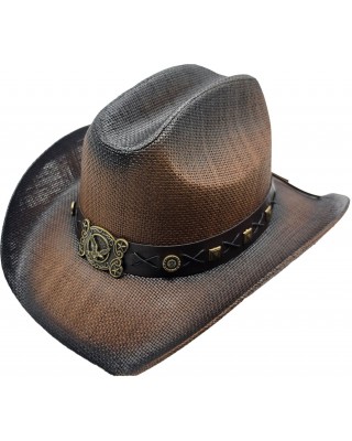 Straw Western Eagle Hatband Brown