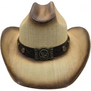 Straw Western Eagle Hatband Cream
