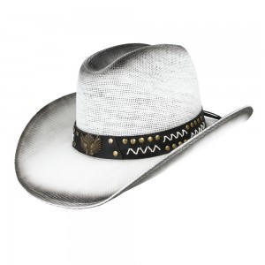 Straw Summer Cowboy Hat With Revolver Hatband