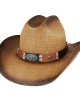 Straw Summer Cowboy Hat With Black and Brown Steer Hatband