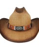 Straw Summer Cowboy Hat With Black and Brown Steer Hatband