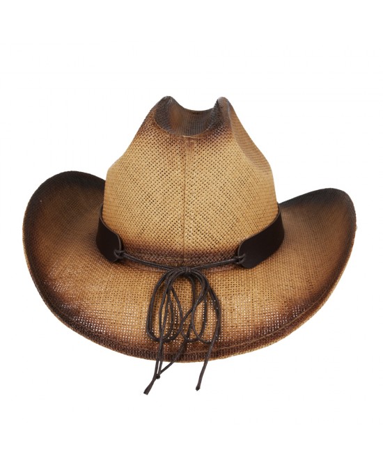 Straw Summer Cowboy Hat With Black and Brown Steer Hatband