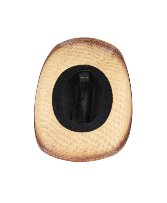 Straw Summer Cowboy Hat With Black and Brown Steer Hatband