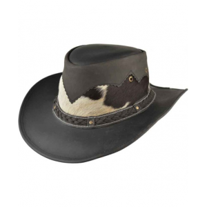 Leather Cowhide Western Hat - Black