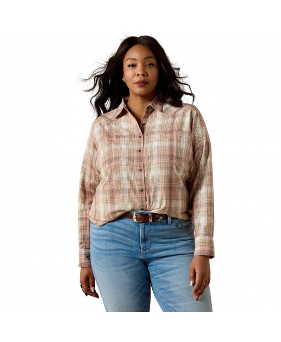 Ariat - Billie Jean White Pepper Coral Plaid Western Shirt