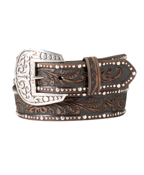 Leather Belt - Ariat Studded Tooled Embossed