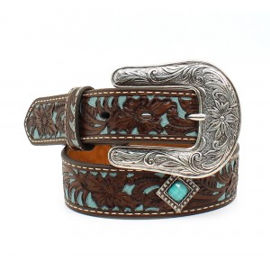 Leather Belt - Ariat Fancy Tooled Overlay Belt Leather Belt - Ariat Fancy Tooled Overlay Belt