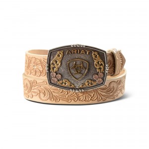 Leather Belt - Ariat Floral Emboss Leather Belt with Plate Buckle Leather Belt - Ariat Floral Emboss Leather Belt with Plate Buckle