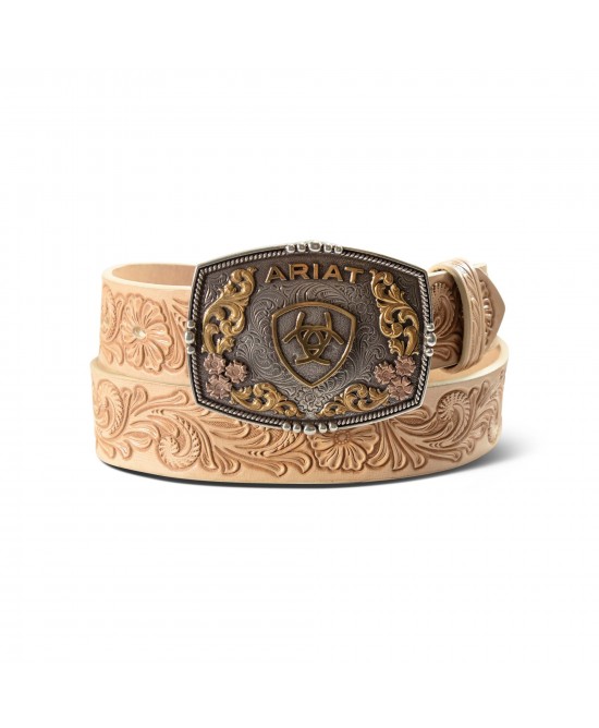 Leather Belt - Ariat Floral Emboss Leather Belt with Plate Buckle Leather Belt - Ariat Floral Emboss Leather Belt with Plate Buckle