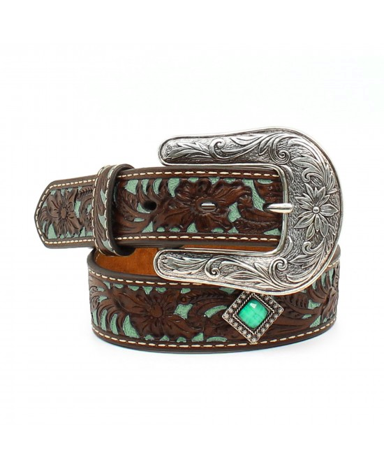 Leather Belt - Ariat Fancy Tooled Overlay Belt Leather Belt - Ariat Fancy Tooled Overlay Belt
