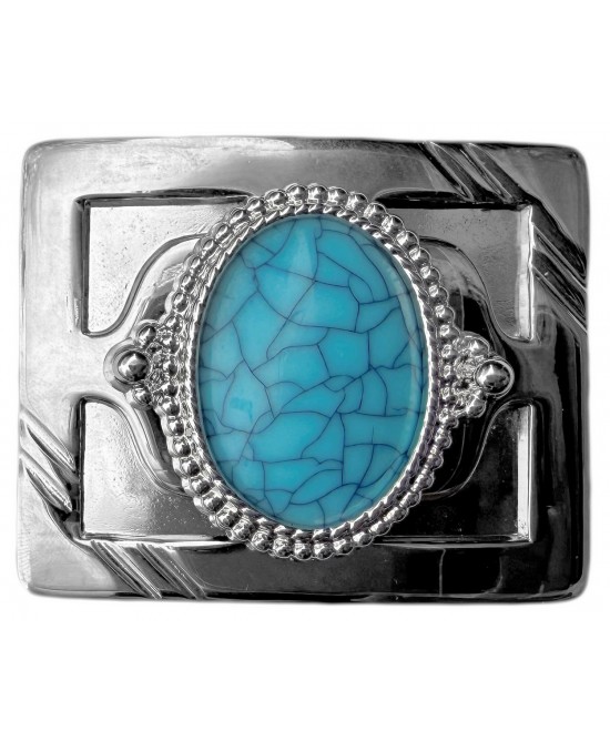 Belt Buckle - Cracked Blue Cabochon Belt Buckle - Cracked Blue Cabochon
