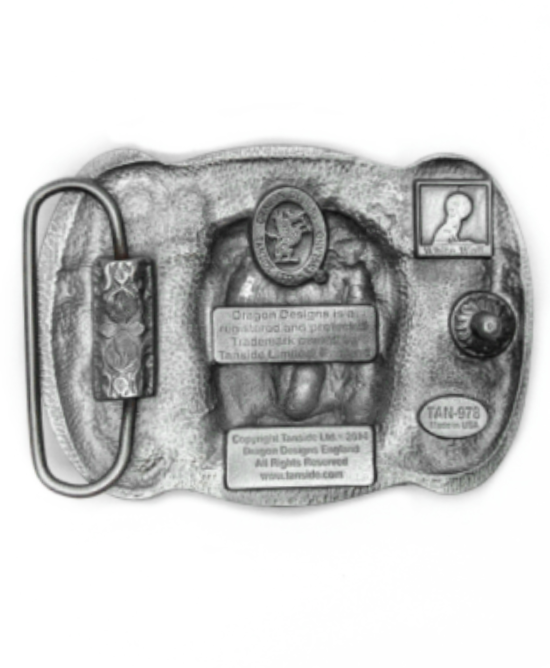 Belt Buckle - Steer Skull Silver Blue Black