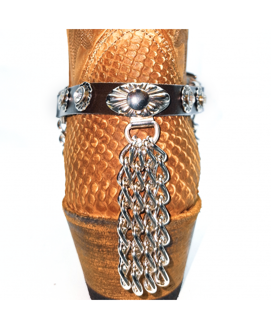 Boot Straps - Crystal - Dark Brown with Chains