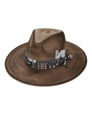 Rocker Distressed Fedora Hat Brown