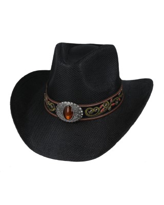 Straw Western Hat Black with Red Hatband