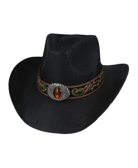 Straw Western Hat Black with Red Hatband Straw Western Hat Black with Red Hatband