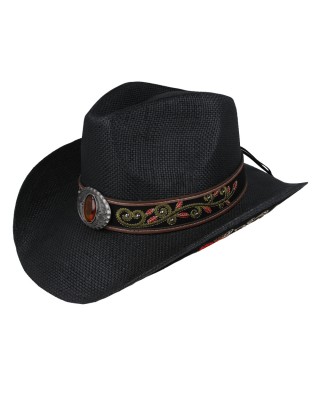 Straw Western Hat Black with Red Hatband