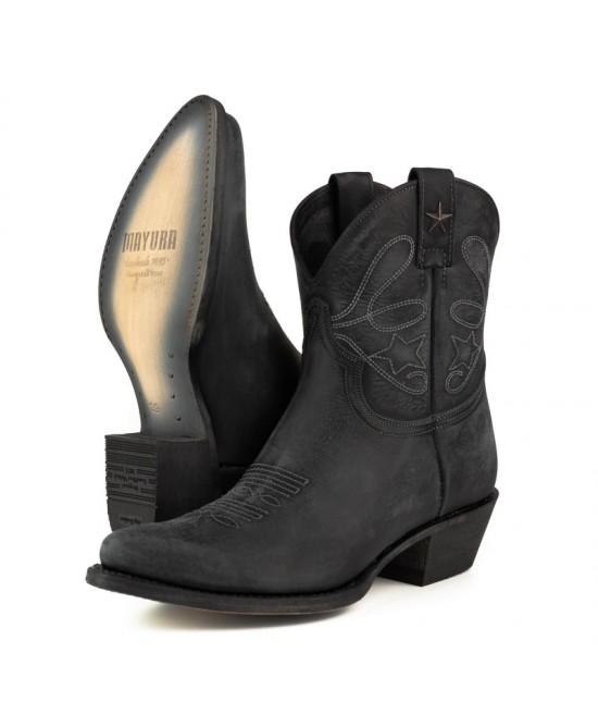 Mayura 2374 Lavado Negro Cowboy Ankle Boots