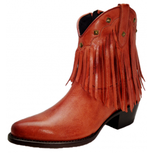 Mayura 2374-F Fringes Vintage Red Ladies Cowboy Ankle Boots