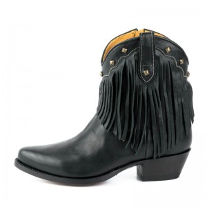 Mayura 2374-F Fringes Negro Ladies Cowboy Ankle Boots