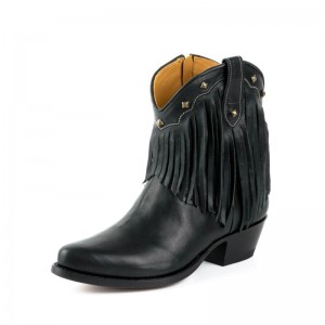 Mayura 2374-F Fringes Negro Ladies Cowboy Ankle Boots