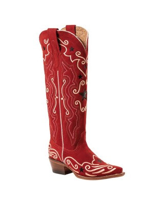 Stars & Stripes - Women's Western Boots - Red Suede