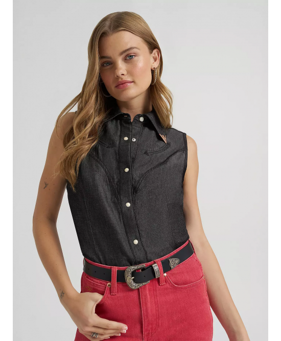 Wrangler - Lainey Wilson Distressed Sleeveless Shirt Wrangler - Lainey Wilson Distressed Sleeveless Shirt