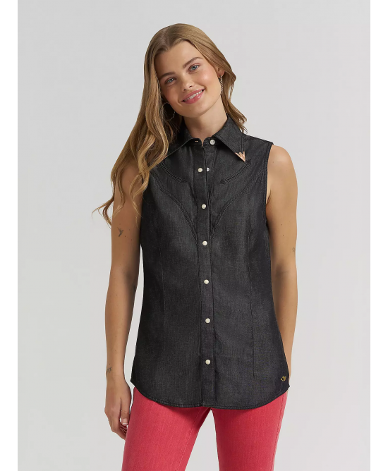 Wrangler - Lainey Wilson Distressed Sleeveless Shirt Wrangler - Lainey Wilson Distressed Sleeveless Shirt