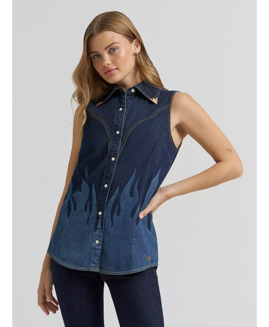 Wrangler - Lainey Wilson Sleeveless Shirt w/ Flames Wrangler - Lainey Wilson Sleeveless Shirt w/ Flames