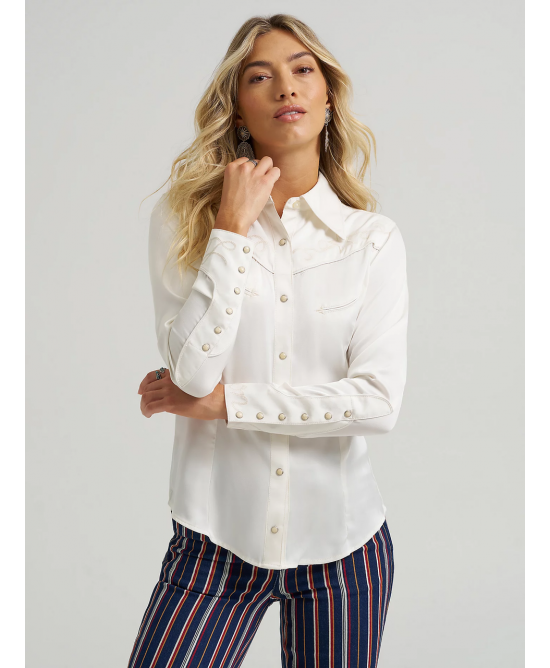 Wrangler - Lainey Wilson Star White Embroidered Western Snap Shirt