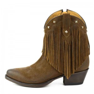 Mayura 2374-F Fringes Brown Tabaco Ladies Cowboy Ankle Boots