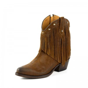 Mayura 2374-F Fringes Brown Tabaco Ladies Cowboy Ankle Boots
