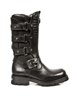 New Rock - M.7604-S1 - Black Leather Biker Boots