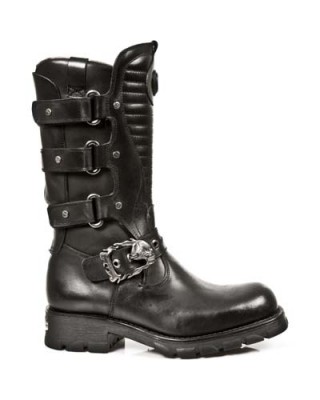 New Rock - M.7604-S1 - Black Leather Biker Boots