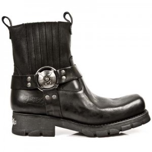 New Rock - M.7605-S1 - Black Leather Ankle Biker Boots New Rock - M.7605-S1 - Black Leather Ankle Biker Boots