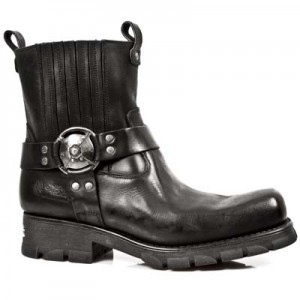 New Rock - M.7605-S1 - Black Leather Ankle Biker Boots New Rock - M.7605-S1 - Black Leather Ankle Biker Boots