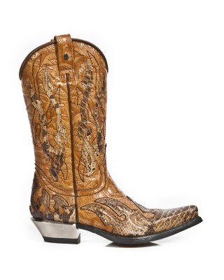New Rock - M.7921B-C2 - Custom Brown Faux Snakeskin Cowboy Boots